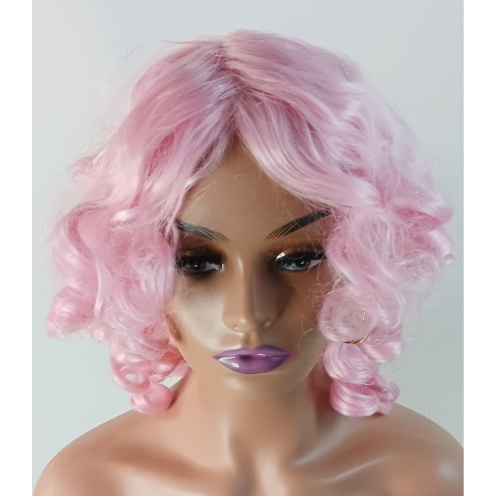 Women's Cosplay synthetic Shoulder Length Curly Pinkโ hair wig 13" Costume Play